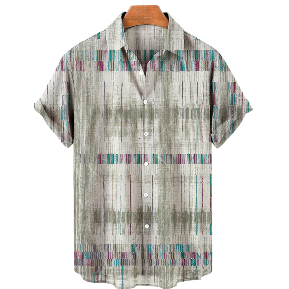 Men's Casual Shirts Men's Shirts Casual Stripes Hawaiian Printed Short Sleeve Top Polo Collar Shirt Harajuku Summer Men's Shirt 5xl 230