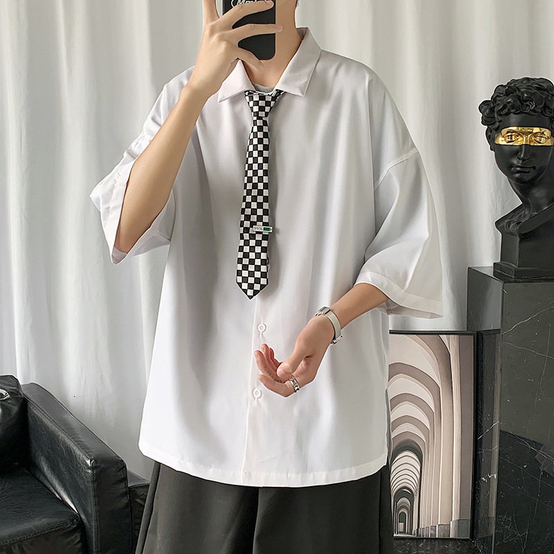 Men's Casual Shirts Men's Summer Hip Hop Fashion High Street College Youth Korean Japanese Fashion Thin 230412