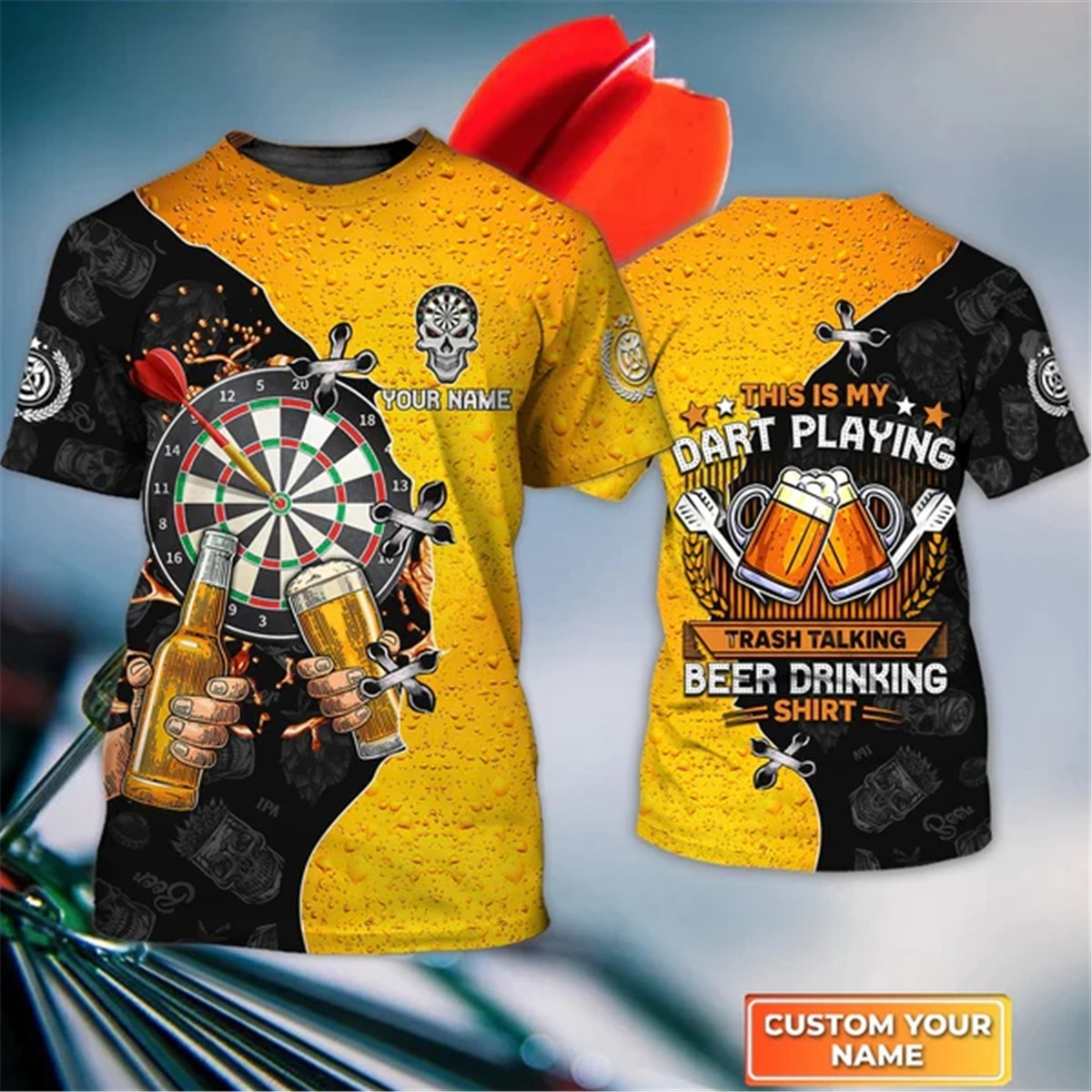 Men's T-Shirts In Dart We Trust Flame Skull 3D Tshirt Custom Name 3d Printed t shirts tees Men For Women short sleeve Gift for dart lover 230412