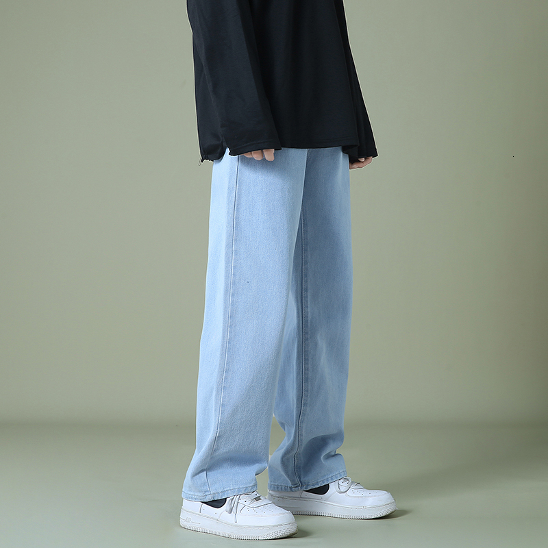 Men's Jeans Autumn men's black denim wide leg trousers street clothes straight loose elastic waist jeans Korean men's Trousers 230412