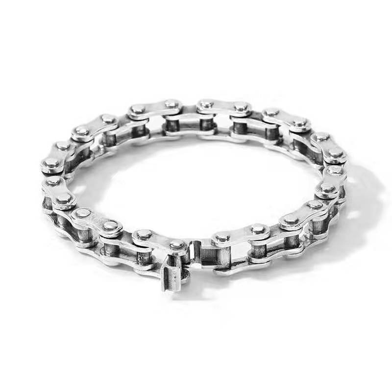 D140 S925 Sterling Silver Bracelet Fashion Letter Personalized Vintage Bicycle Chain Punk Hip Hop Jewelry Style Lover Gift