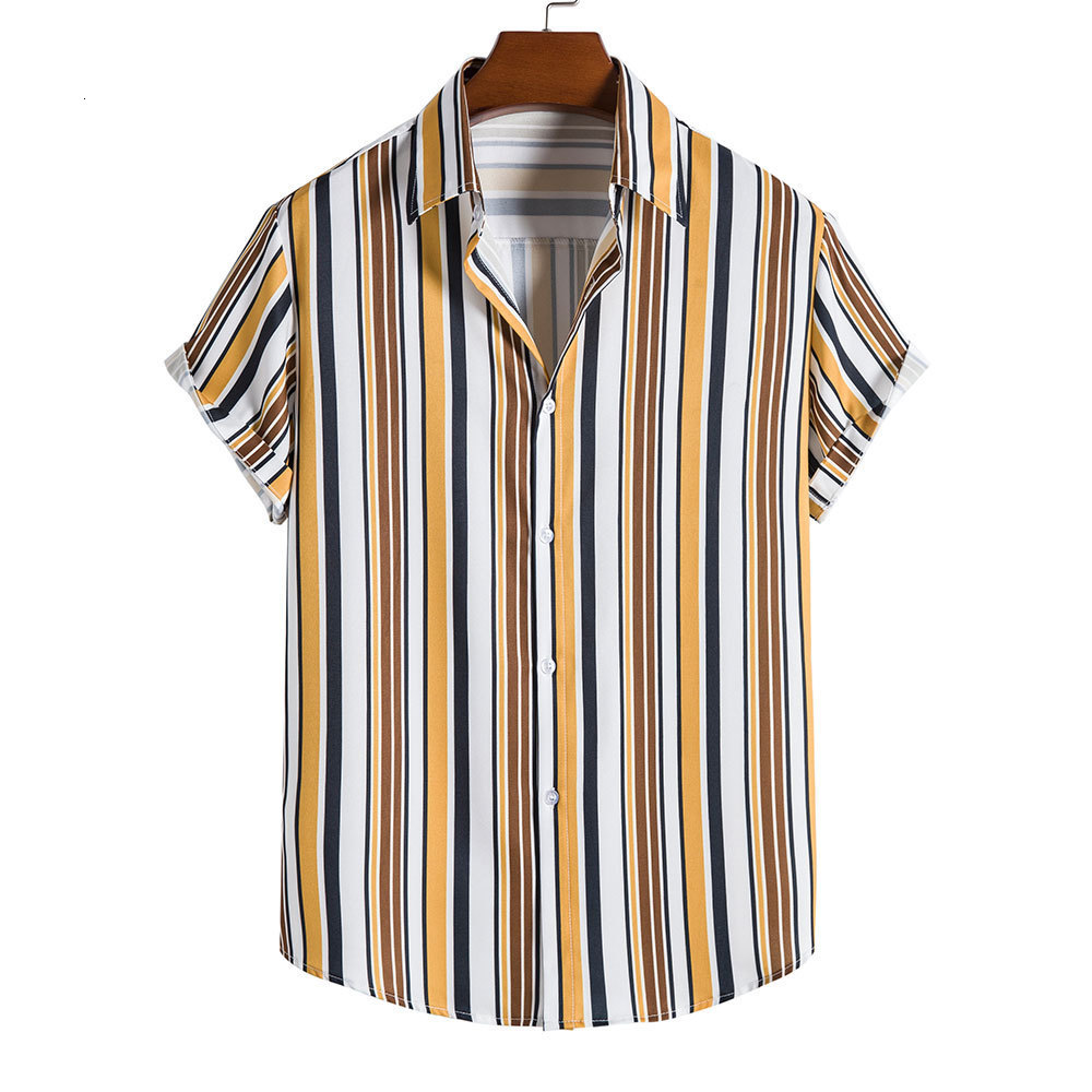 Men's Casual Shirts Men's Short Sleeve Striped Summer Fashion Shirt Men's Loose Casual Shirt Top Button Top 230412