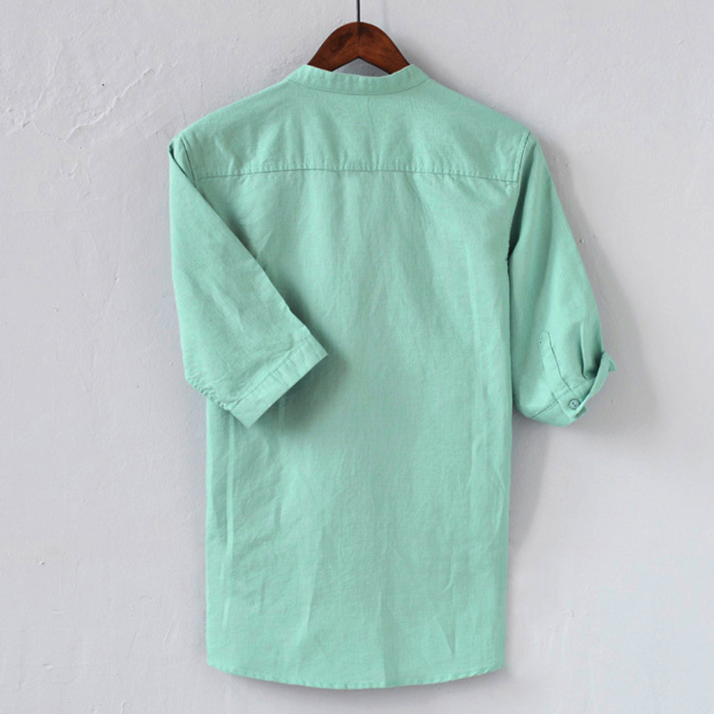 Men's Casual Shirts Men's standing collar with white lining basic short sleeved buttons solid color ultra-thin street clothing men's to
