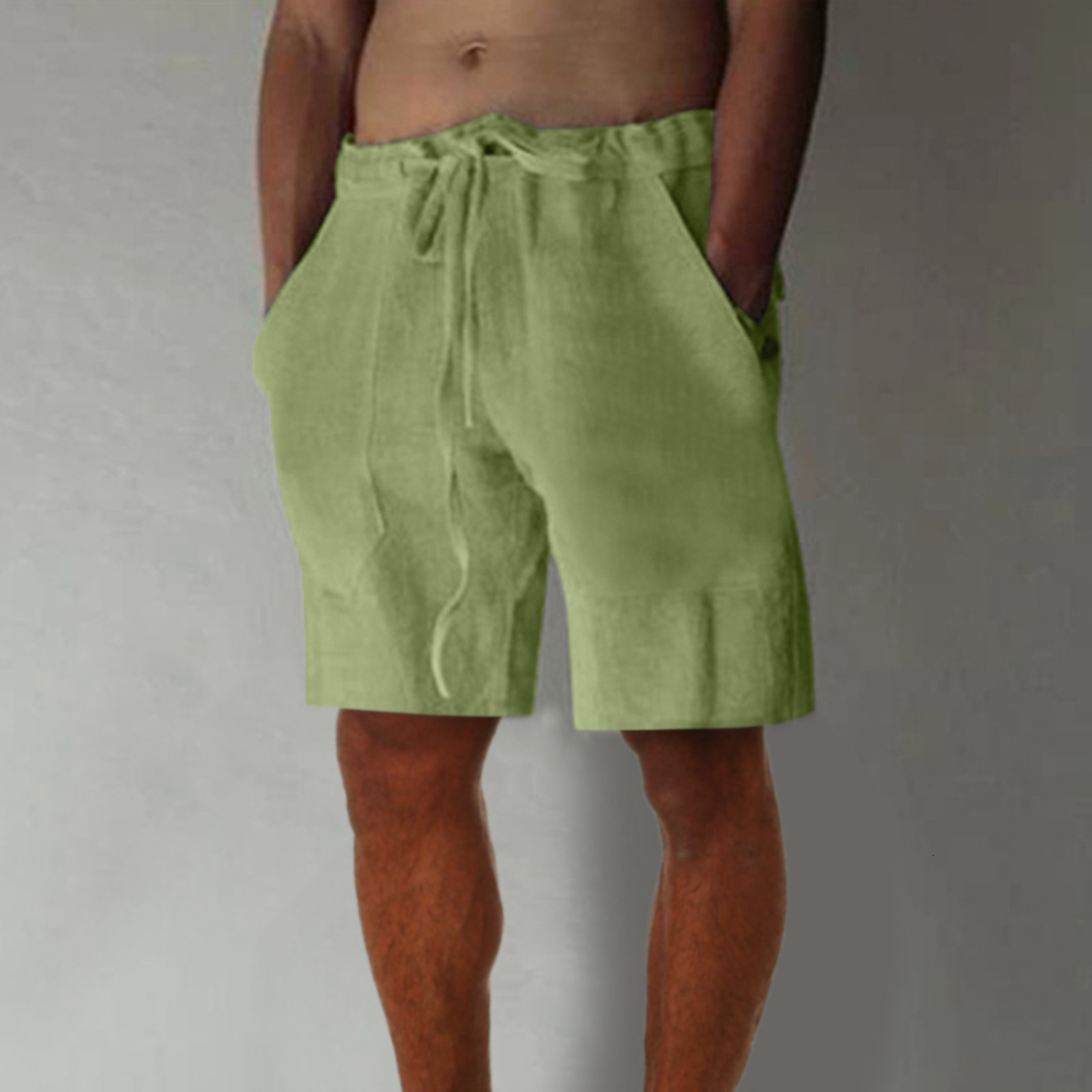 Men's Shorts Cotton linen shorts men's summer fashion breathable lightweight Bermuda shorts men's pull rod shorts loose beach clothing 
