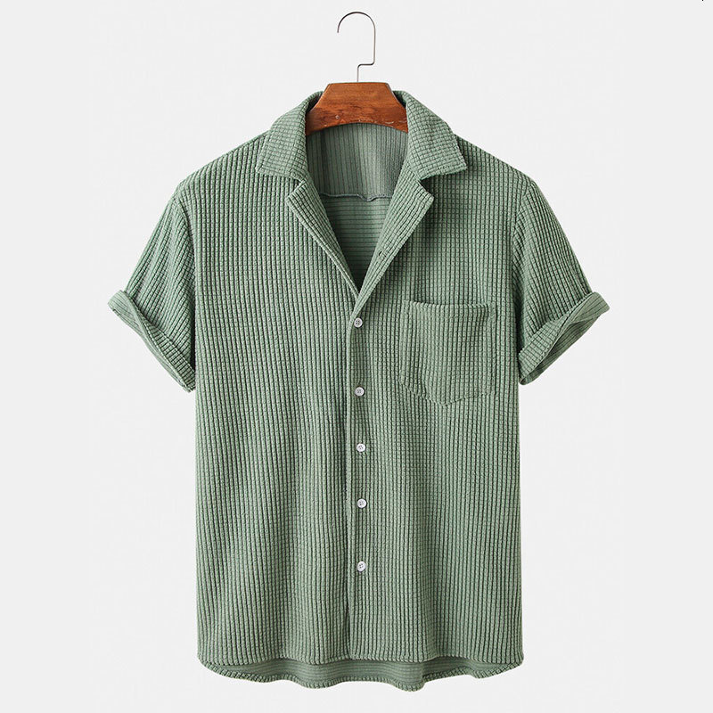 Men's Casual Shirts Men's Corduroy Plain Short Sleeve Summer Fashion Casual High Quality Solid Color Breathable Shirt Men's Clothing To