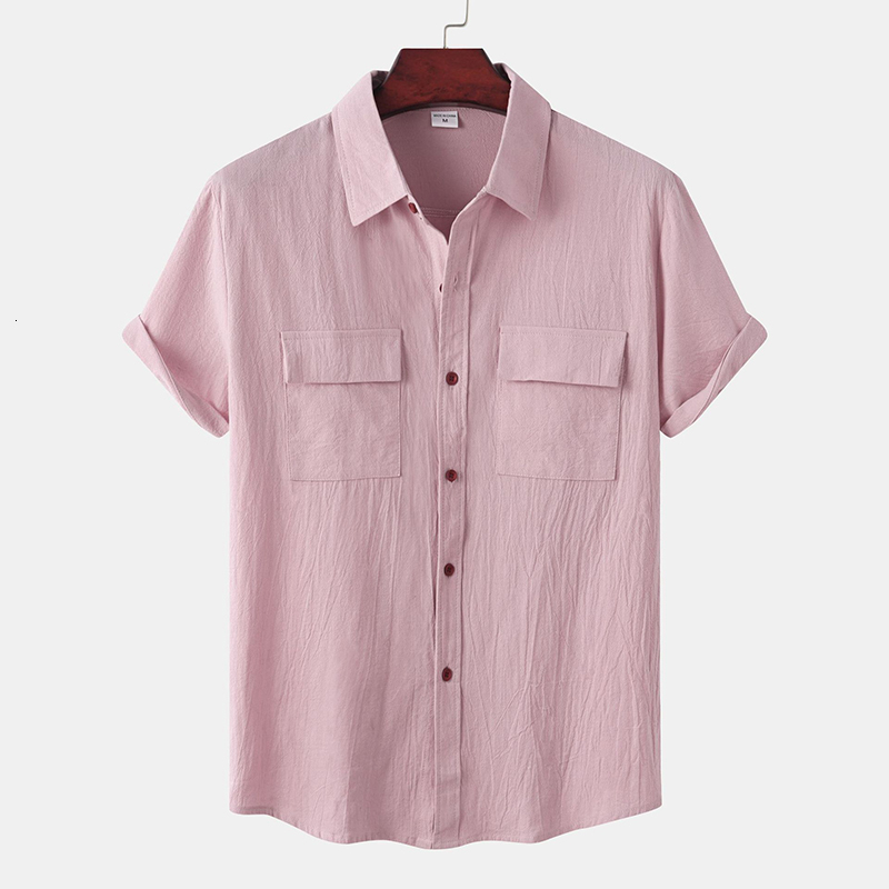 Men's Casual Shirts Men's Cotton Linen Summer Short Sleeve Solid Breathable Hawaiian Beach Men's Shirt Men's Casual Shirt 230412