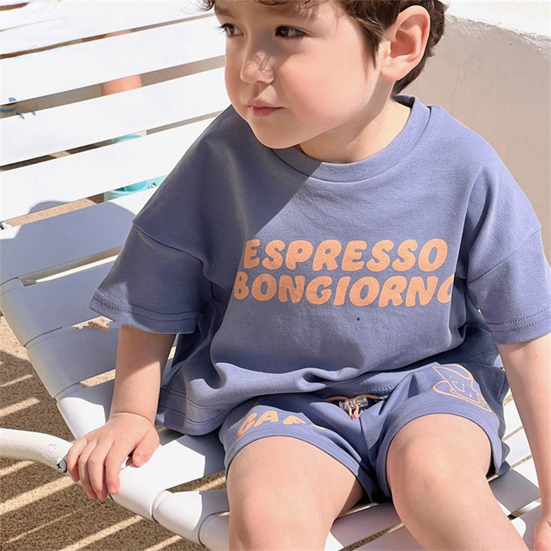 Clothing Sets Summer Korea Baby Boys Suit Letter Prints T shirts Shorts Girls 2Pcs Casual Toddler Clothes 230412