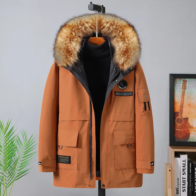 Men's Down Parkas Thick Warm Winter Jacket Men 10XL 160KG Fur Collar Detachable Liner Down Cotton Padded Fleece Coldproof Plus Size 8XL 6XL Coat 
