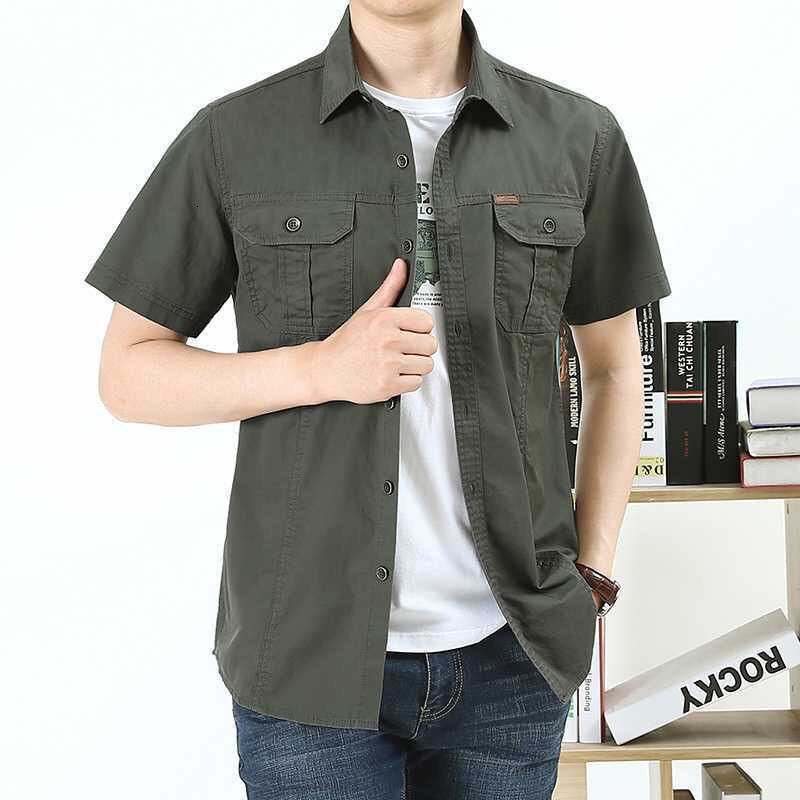 Men's Casual Shirts Short sleeved men's shirt 100% pure cotton military work goods shirt Men's clothing classic summer 230412