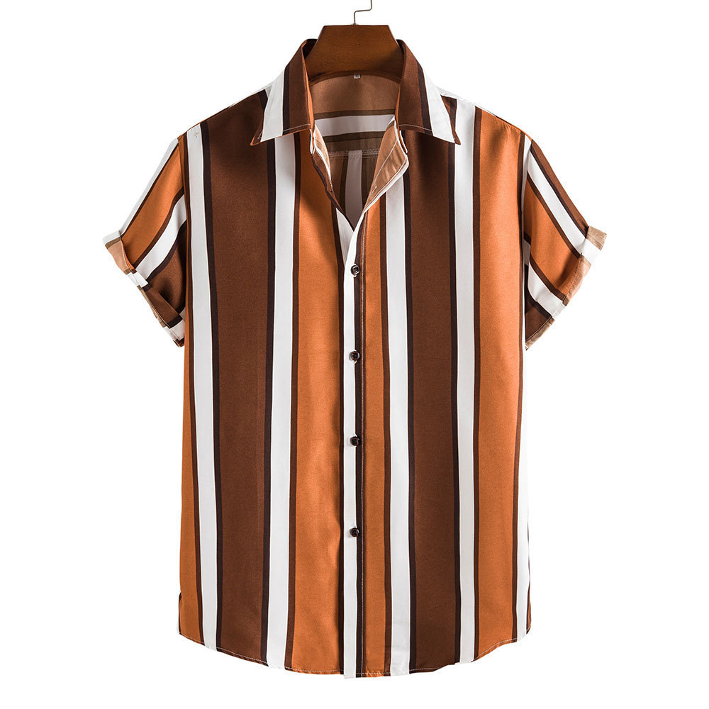 Men's Casual Shirts Men's Short Sleeve Striped Summer Fashion Shirt Men's Loose Casual Shirt Top Button Top 230412