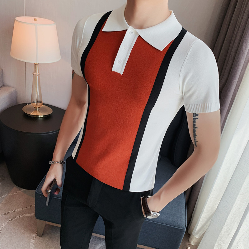 Men's Polos Summer Short Sleeve Ice Silk Men's Polo Shirt Commercial Fashion Polo Collar Slim Fit Casual Knit T-shirt Men's S-4XL 23041
