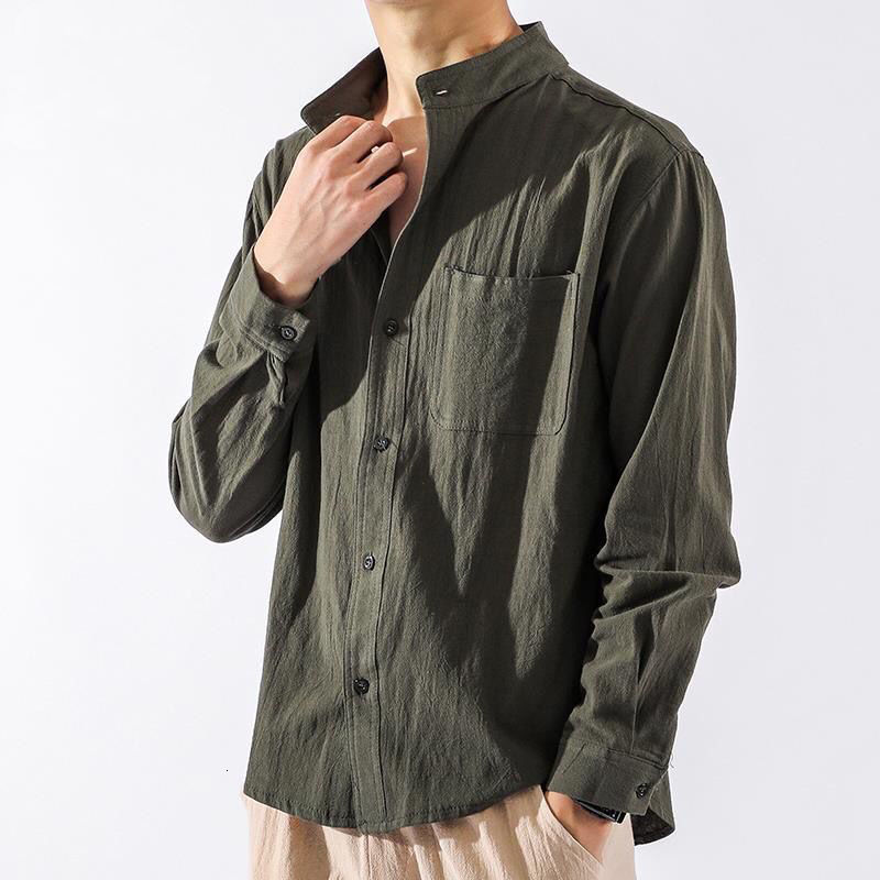 Men's Casual Shirts Spring/Summer Men's Linen Shirt Harajuku Standing Neck Slim Fit Solid Men's Casual Breathable Classic Top S-3XL 230