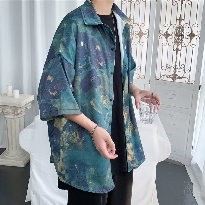 Men's Casual Shirts Summer Flower Shirt Men's Fashion Printing Casual Shirt Loose Hawaiian Shirt Men's Street Clothing Short Sleeve Shi