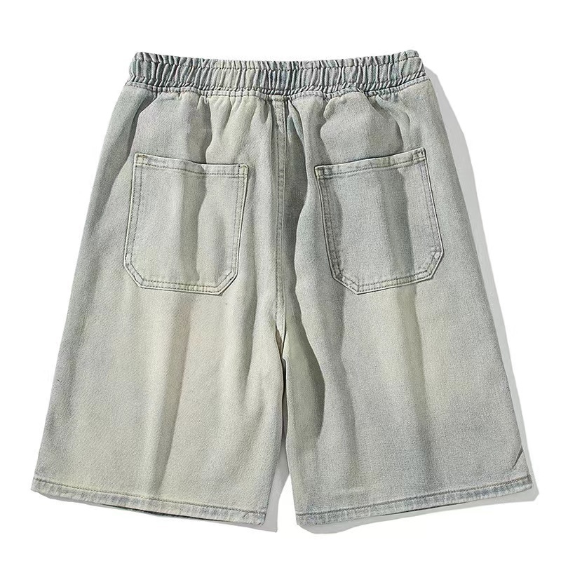 Men's Shorts M-3XL Yellow Mud Dyed Wash Jeans Solid Elastic Waist Large denim Short Jogger Super Large Straight Jeans 230412