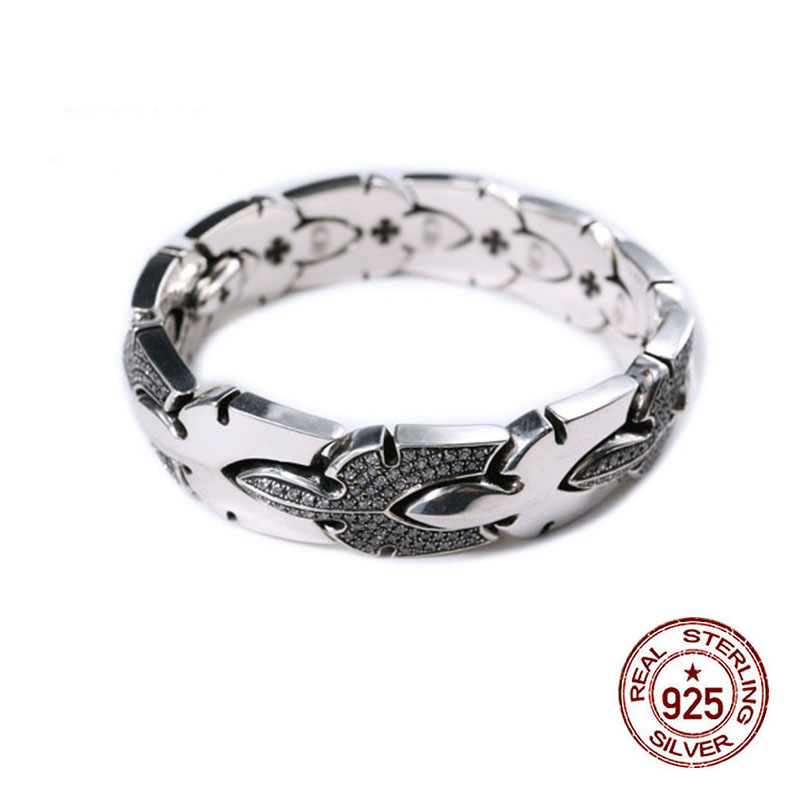 D190 S925 Sterling Silver Bracelet Fashion Letter Personalized Vintage Cross Tail Flower Set Diamond Couple Punk Hip Hop Jewelry Style Lover Gift