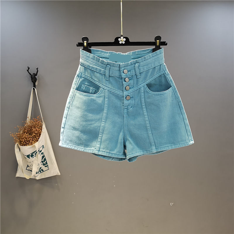 Women's Shorts Summer Women's Pink denim Shorts Fashion Women's Button High Waist Full Match A-line Shorts Casual Pocket Bottom 230412