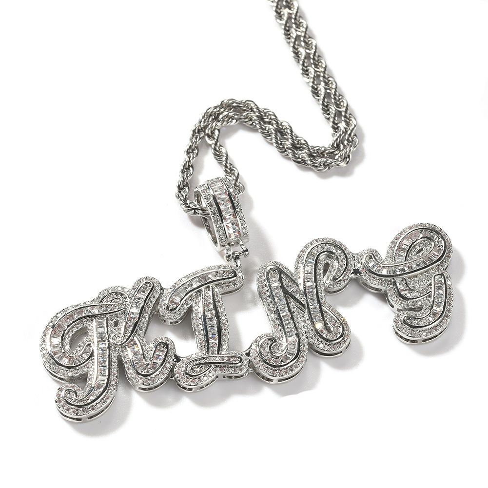 New Fashion Cursive Letter Custom Name Pendant Necklace Personalized Initial Iced Out Cubic Zirconia CZ Real Gold Hip Hop DIY Anniversary Jewelry Gift
