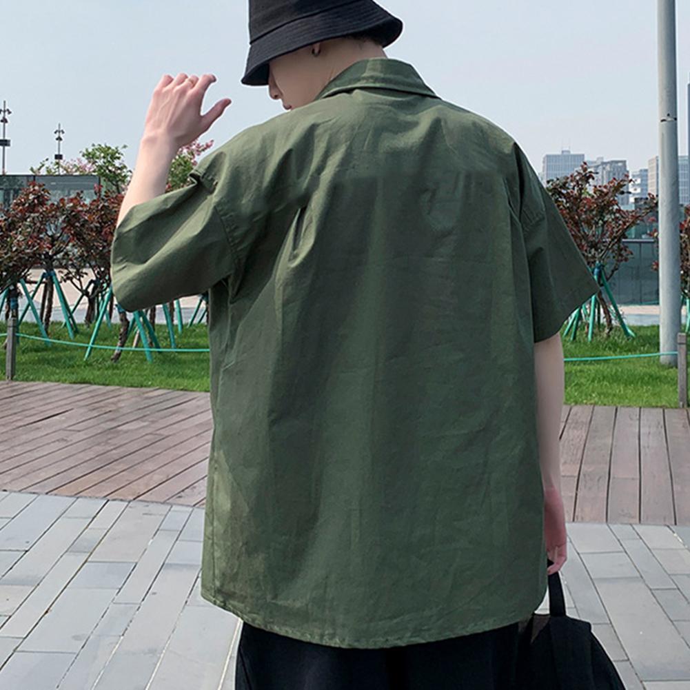 Men's Casual Shirts Short sleeved half sleeved tool shirt pocket street men's plain casual shirt top 230412