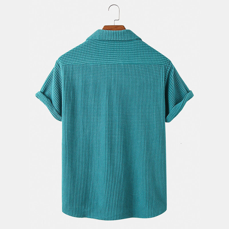 Men's Casual Shirts Men's Corduroy Plain Short Sleeve Summer Fashion Casual High Quality Solid Color Breathable Shirt Men's Clothing To