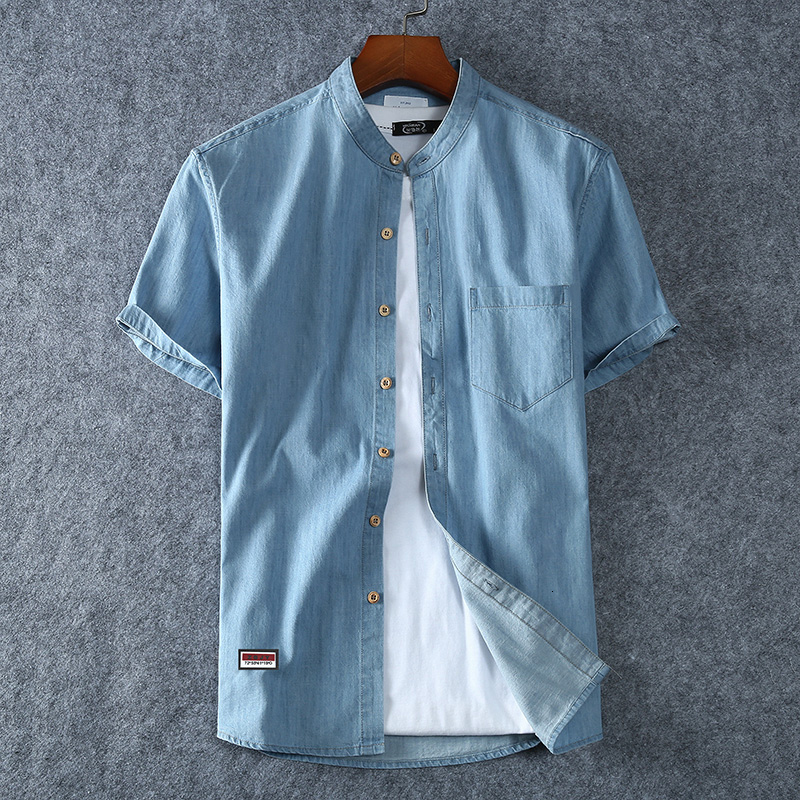 Men's Casual Shirts Plus Size L-5XL 6XL 7XL 8XL 100% Denim Coat Men's Short Sleeve Summer Fashion Casual Clothing 230412