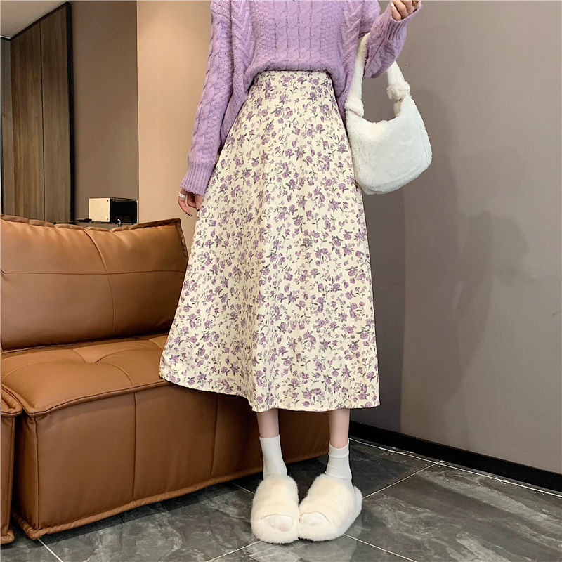 Skirts Rimocy Korean Style Floral Print Long Skirts Women Summer A Line Beach Skirts Women Elastic High Waist Midi Skirt Mujer 230412