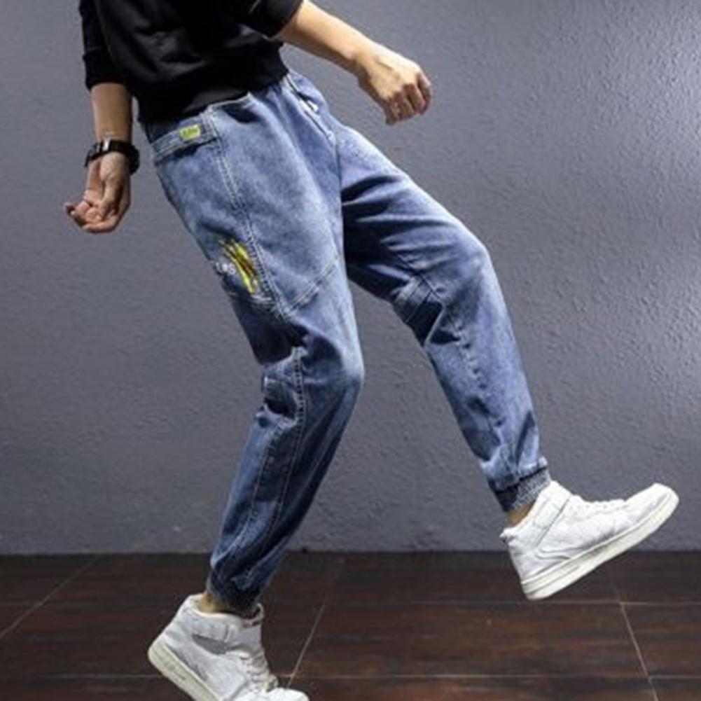 Men's Jeans Letter Tie up denim Trousers Men's Trousers Drawstring Ankle Tied denim Baggy Trousers Cargo Trousers Street Costume Pantalones 