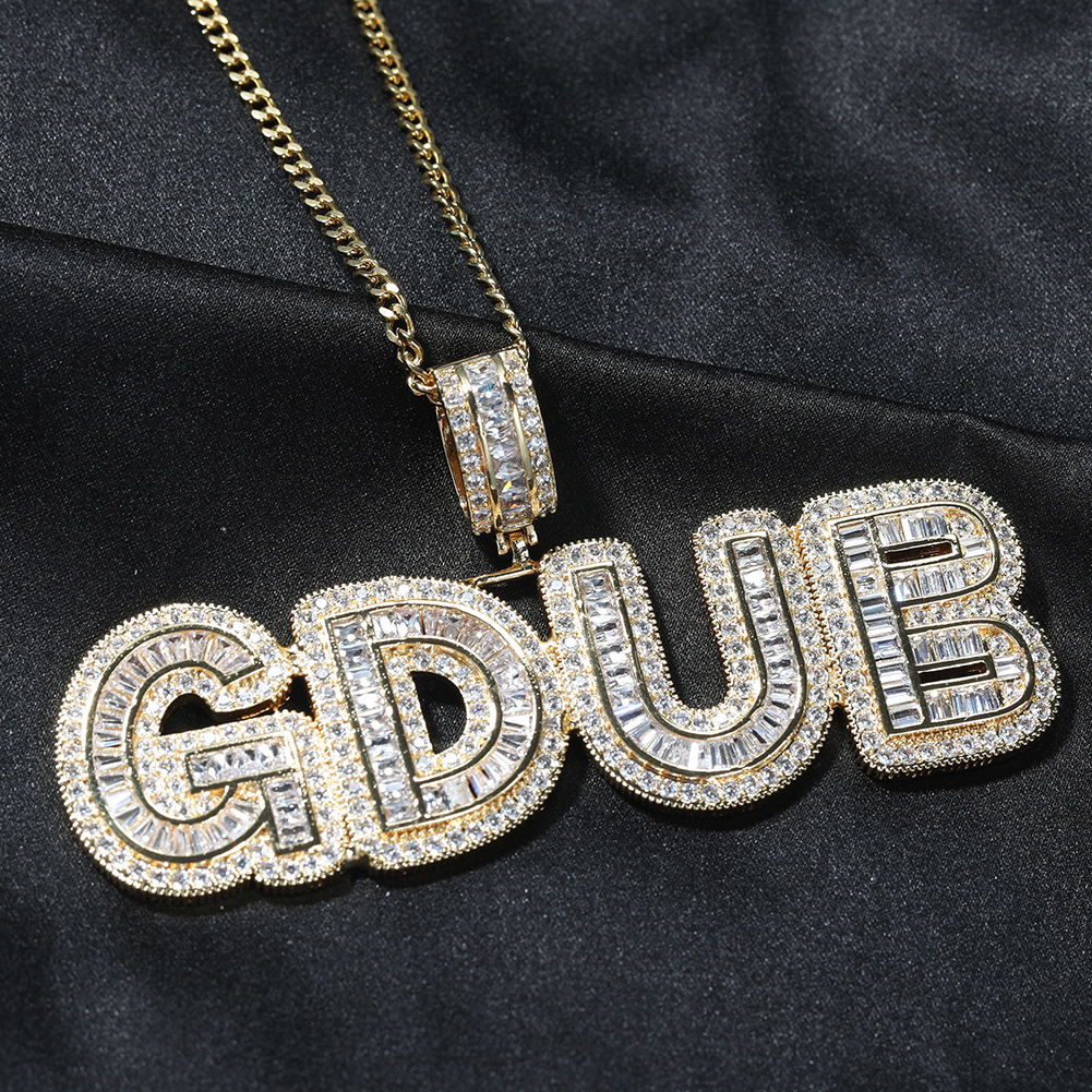 New Fashion Initial Letter Custom Name Pendant Necklace Personalized Iced Out Baguette Cubic Zirconia CZ 18K Real Gold Hip Hop DIY Anniversary Jewelry