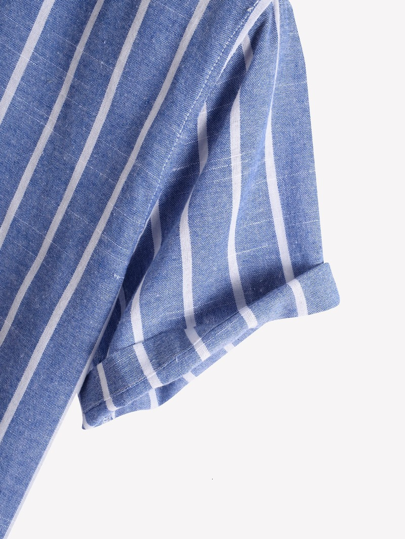 Men's Casual Shirts Men's Summer Men's Striped Half Button Shirt Fashion Short Sleeve Camisas Para Hombre 230412