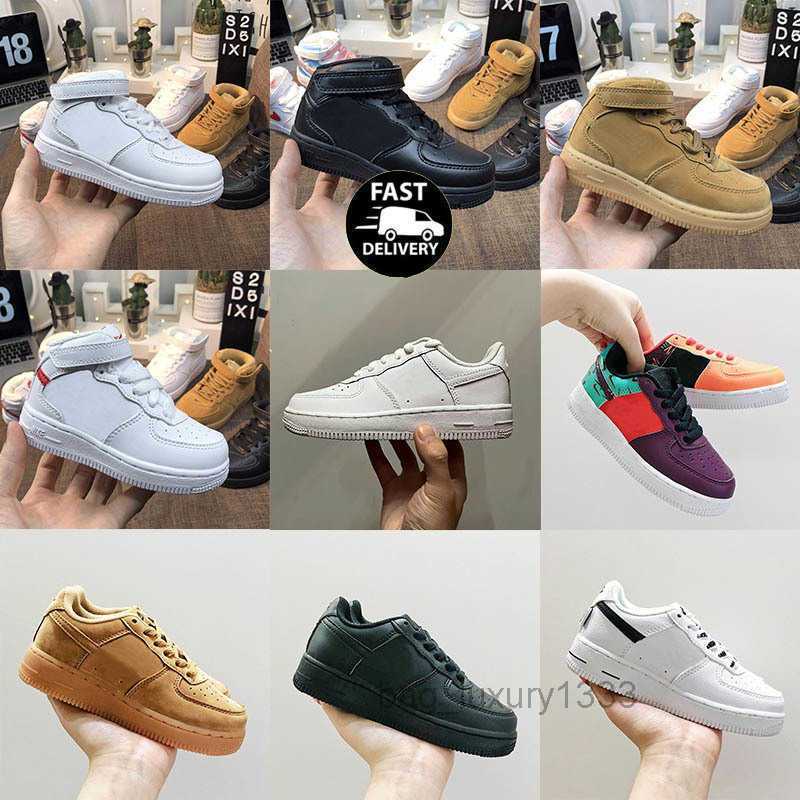 2022 Fashion Kids shoes Forse 1 boys girls shadow triple white Black Spruce Pale Ivory Washed Coral Sapphire Athletic outdoor designer Outdoor sneakers Eur 25-35