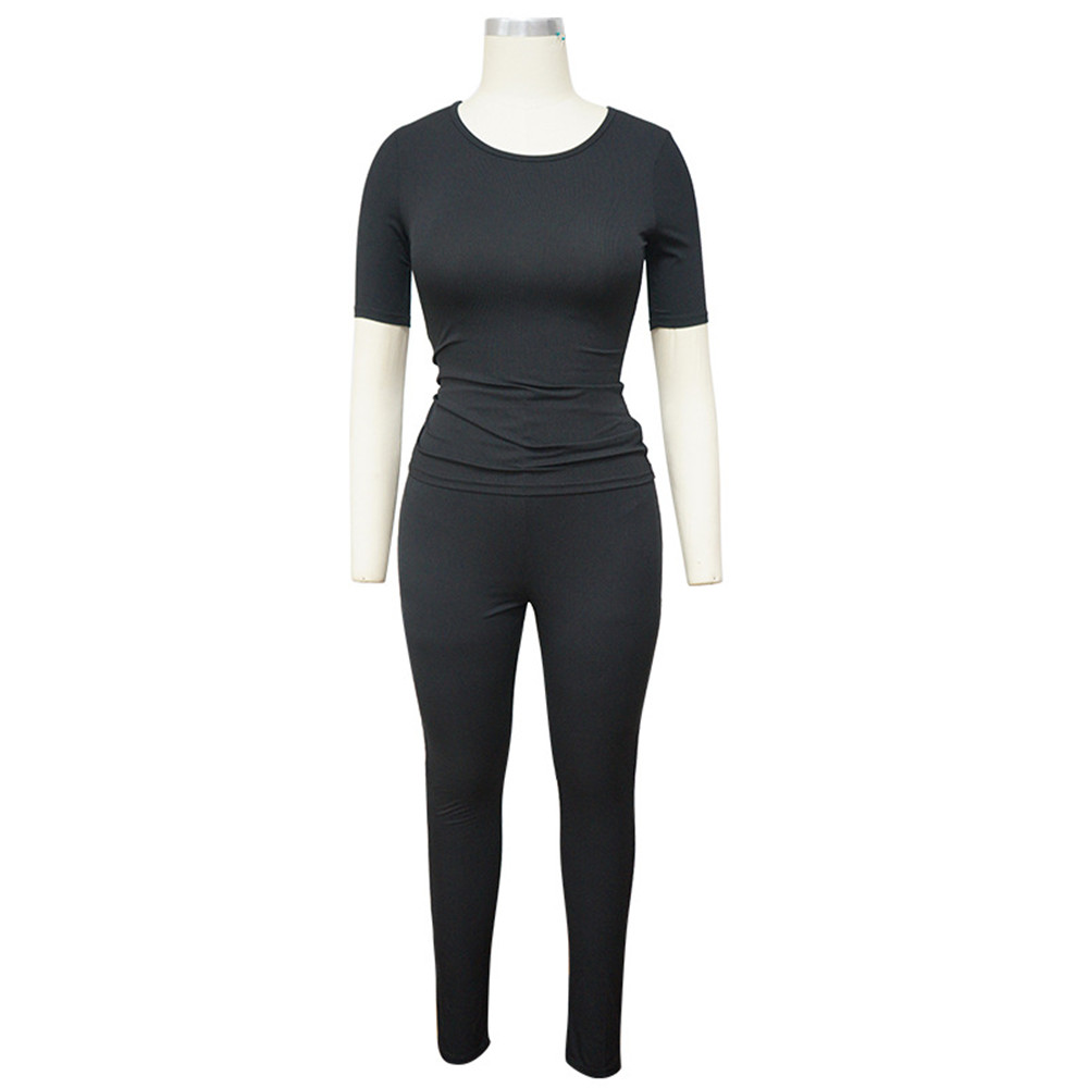 2023 Designer Summer Ribbed Tracksuits Women Two Piece Sets Short Sleeve T-shirt and Pants Matching Sets Solid Outfits Casual Jogger Suits Wholesale C