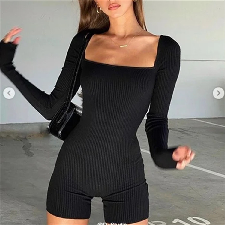 Bustier Set Womens Jumpsuit tight sexy long sleeved shorts square neck low cut Activewear Active Sets For Girls Knitted Sling vest shorts set fashion sexy sports, Black
Bustier Set Womens Jumpsuit tight sexy long sleeved shorts square neck low cut Activewear Active Sets For Girls Knitted Sling vest shorts set fashion sexy sports, Black