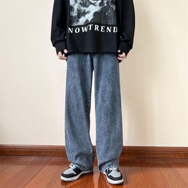 Men's Jeans Blue jeans Men's ankle length jeans Men's straight denim pants Men's street pocket jeans Ins wash denim pants Black cl