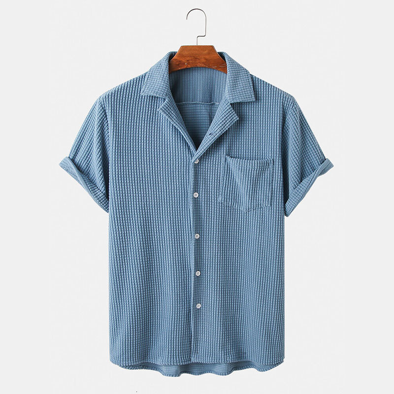 Men's Casual Shirts Men's Corduroy Plain Short Sleeve Summer Fashion Casual High Quality Solid Color Breathable Shirt Men's Clothing To