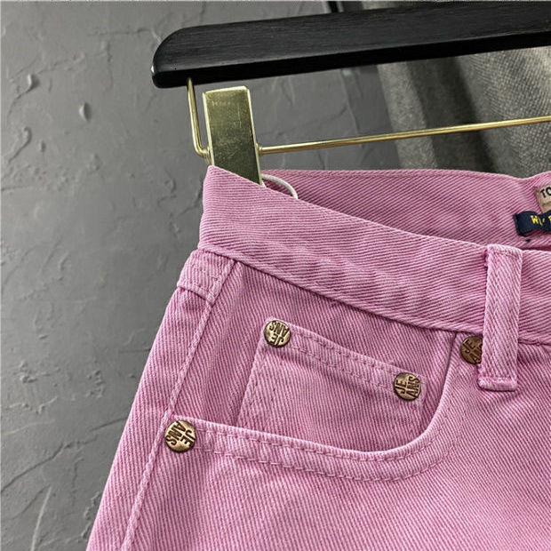 Women's Shorts Summer Women's Fruit Green denim Shorts Sexy Low A-line Fringe Shorts Pants Women's Fashion Personalized Pockets Pink 23