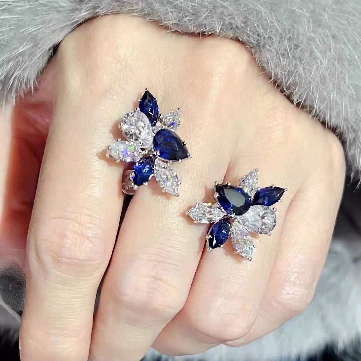 Charm Flower Earring Sapphire White Gold Filled Jewelry Engagement Wedding Earrings for Women Bridal Birthday Gift