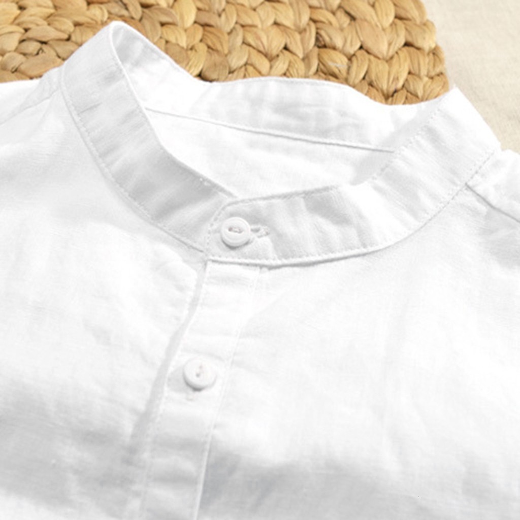 Men's Casual Shirts Men's standing collar with white lining basic short sleeved buttons solid color ultra-thin street clothing men's to