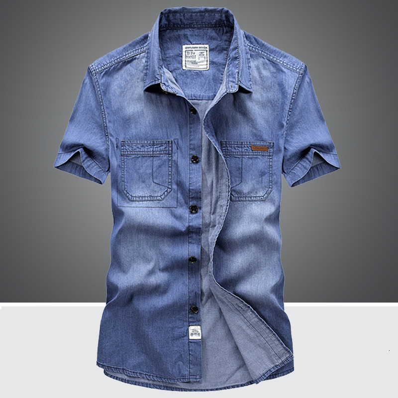 Men's Casual Shirts Denim shirt Fashion men's social shirt Summer short sleeved men's high-quality button top Men's clothing T-shi