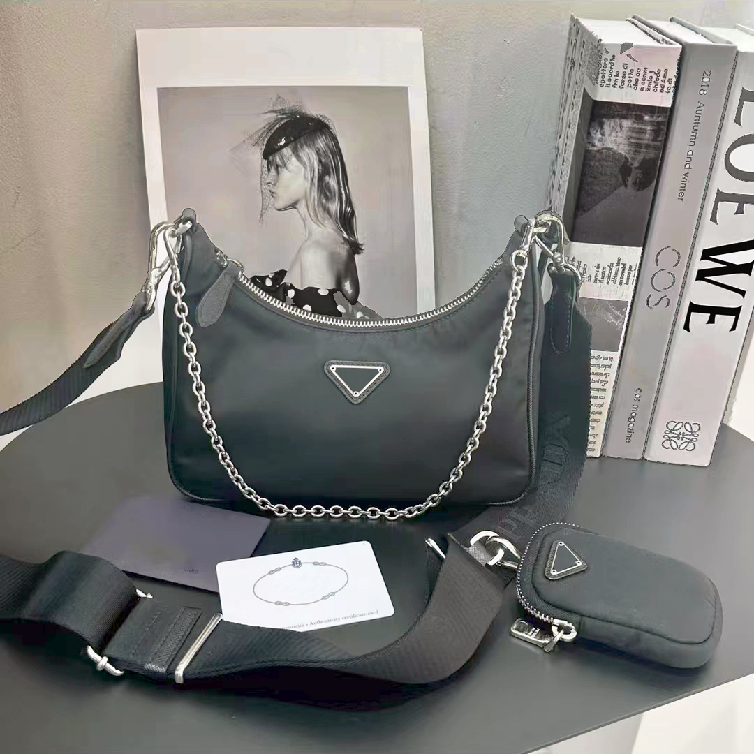 Designer bag 2005 nylon 3 pcs high shoulder bag cleo hobo mens womens luxury chain hobo wallet messenger bag womens bag clutch 2000 handbag fashion wallet