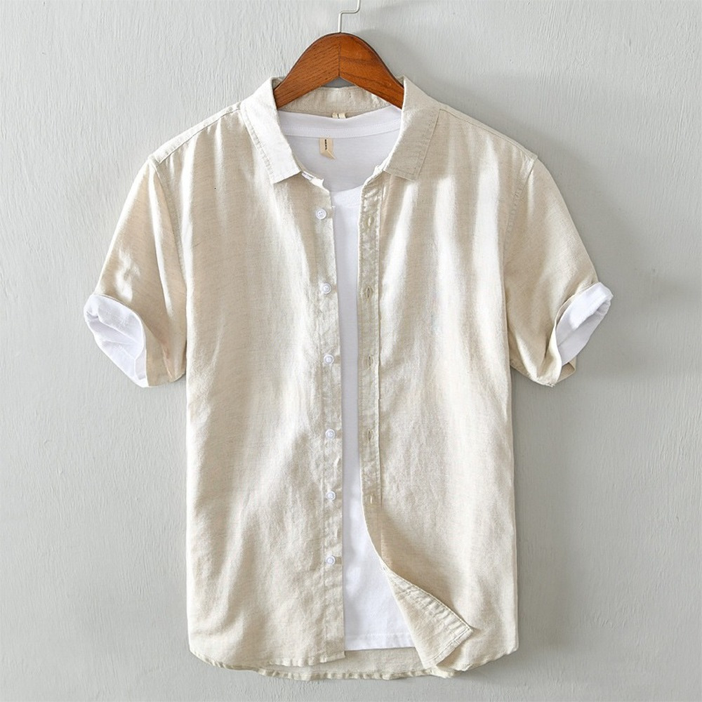 Men's Casual Shirts Summer T-shirt Men's casual shirt Short sleeved Men's linen shirt Street clothing Solid color breathable top Lightw