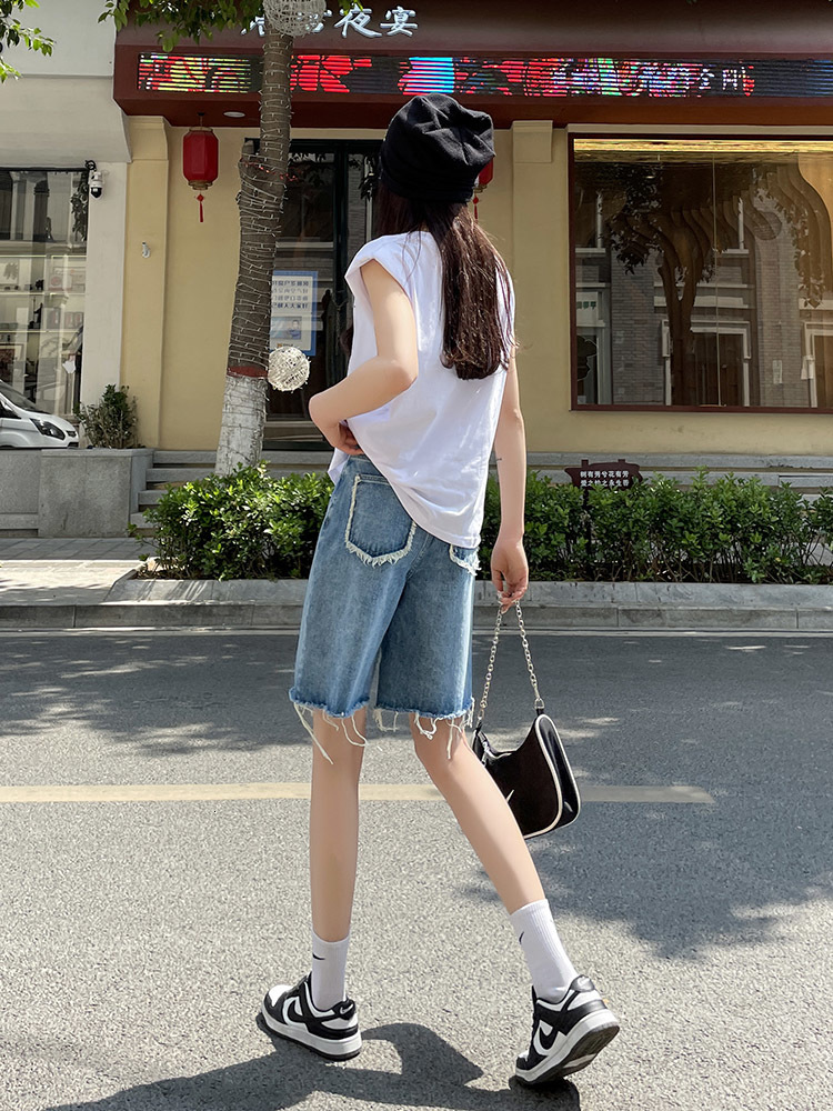 Women's Shorts DFRCAEG Summer Jeans Shorts Women's Street Clothing High Waist Burr Wide Leg Half Length Bermuda Denim Shorts Women's Se