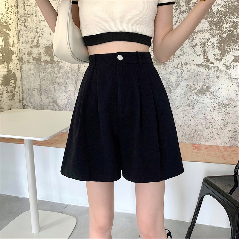 Women's Shorts Y2K Women's High Waist White Shorts Korean Fashion Pleated Wide Leg Pants Summer Casual Full Matching Women's Prep Style