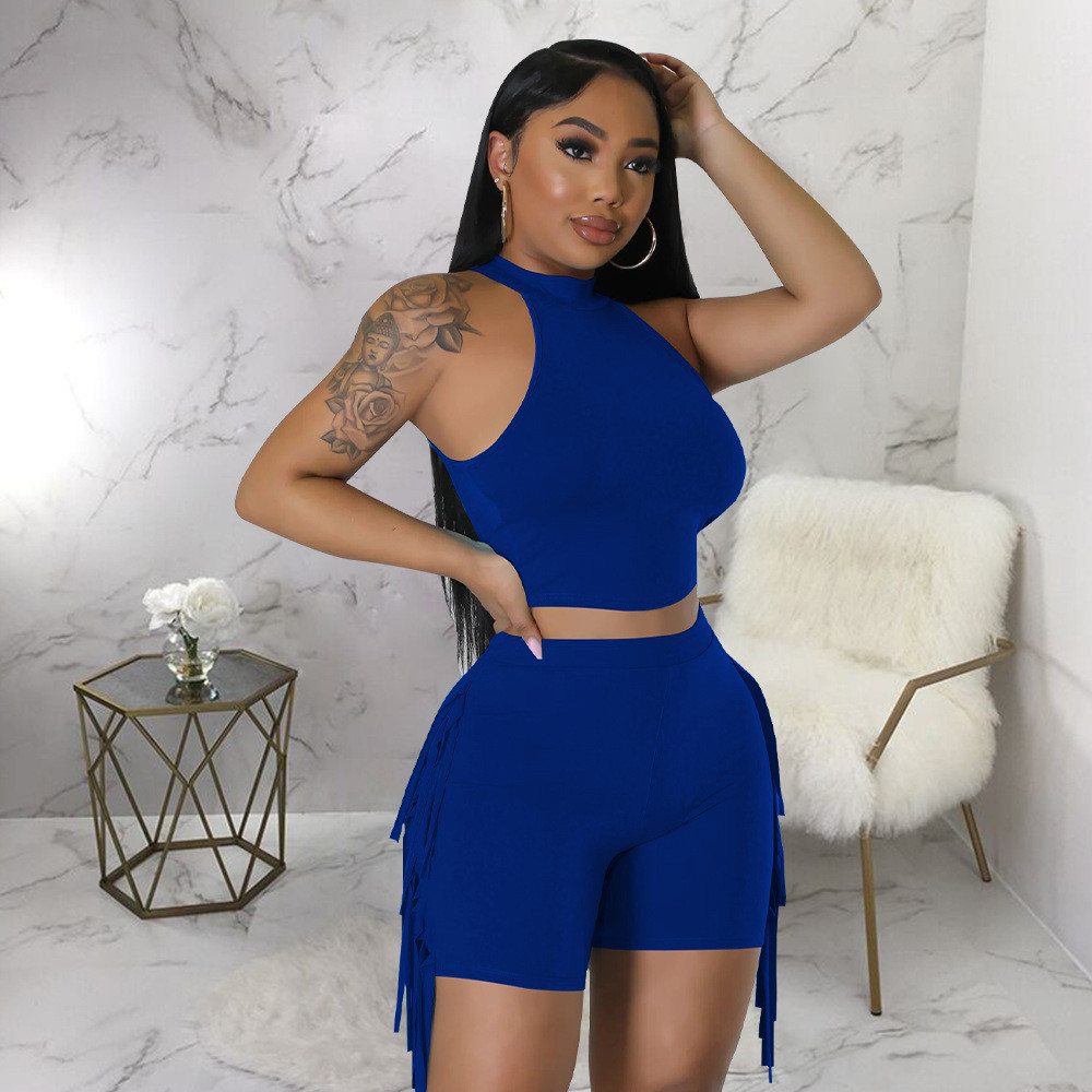 Designer Summer Outfits Women Tracksuits Two 2 Pieces Set Sleeveless Tank Top and Tassels Shorts Matching Solid Sportswear Bulk items Wholesale Clothe