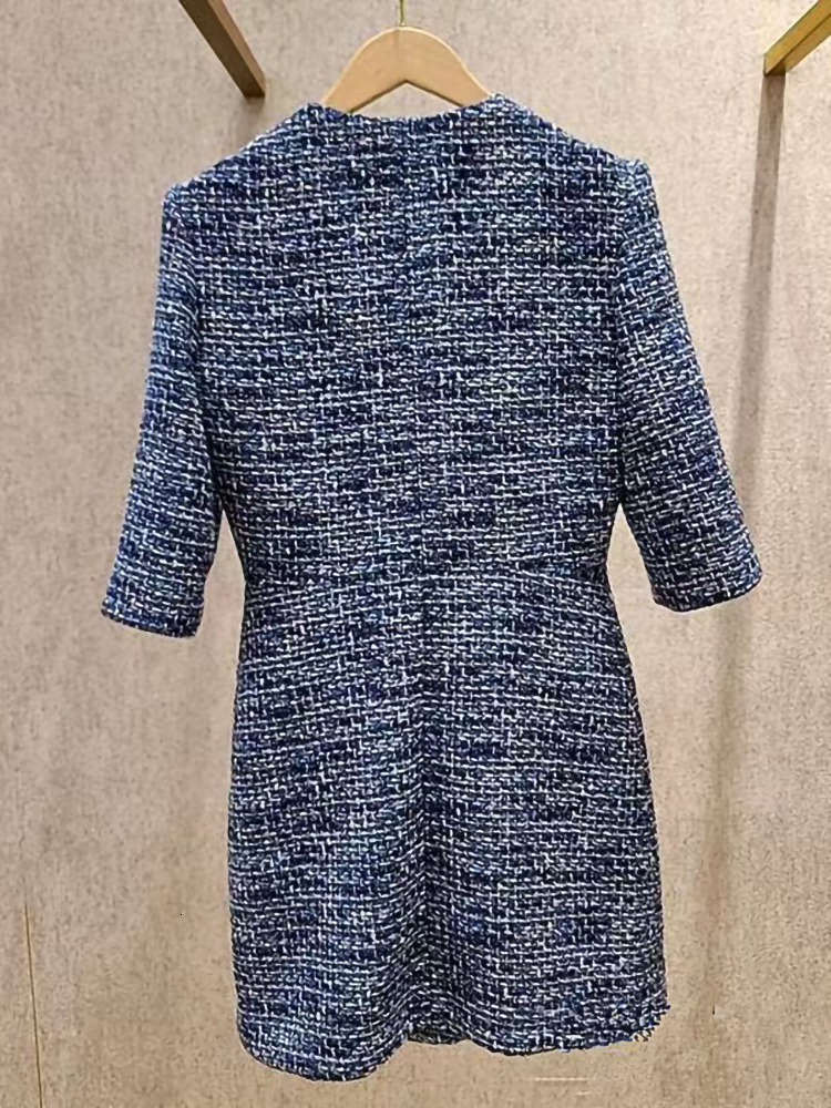 Casual Dresses Autumn Winter M Tweed For Women Fashion V-Neck Single Breasted Elegant All Match Slim Waist Skirt Ladies Mini 230412