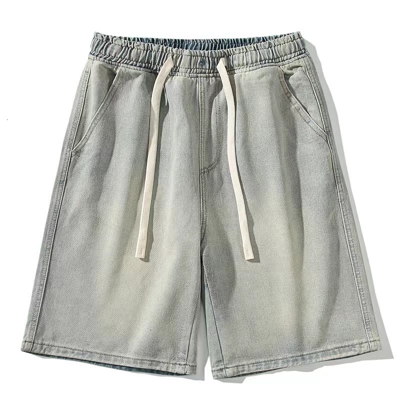 Men's Shorts M-3XL Yellow Mud Dyed Wash Jeans Solid Elastic Waist Large denim Short Jogger Super Large Straight Jeans 230412