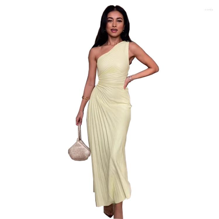 Casual Dresses Summer One-shoulder Pleated Irregular Long Womens Fashion Solid Color Maxi Elegant Graduation Dress Female Vestidos, 04
Casual Dresses Summer One-shoulder Pleated Irregular Long Womens Fashion Solid Color Maxi Elegant Graduation Dress Female Vestidos, 04