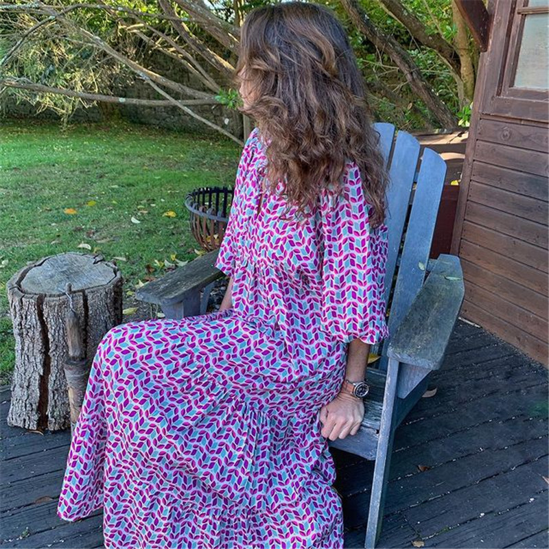 Two Piece Dres Boho Maxi Fashion Lantern Sleeve V Neck Printing Long Summer Holiday Female Anklelength Party Vestidos 230412