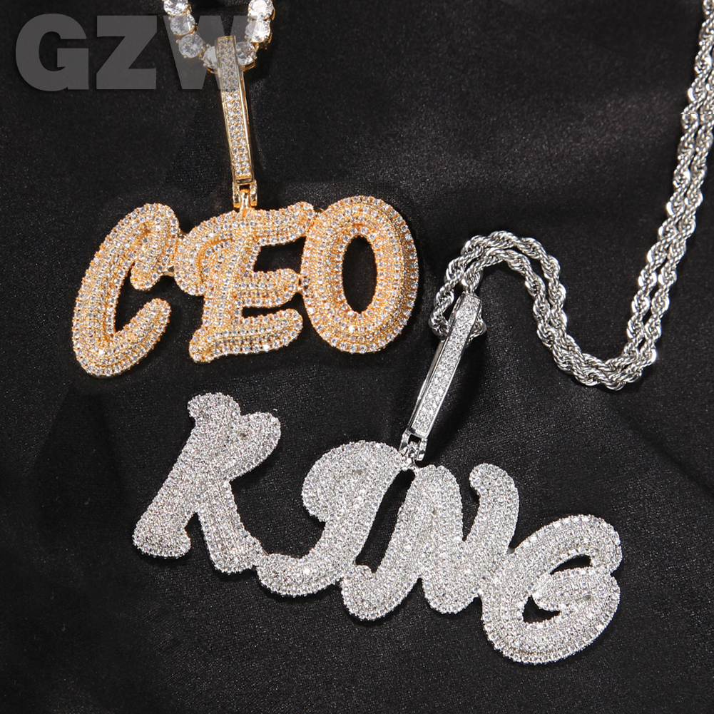 New Arrival A-Z Letter Custom Name Pendant Necklace Personalized Signature Iced Out CZ Cubic Zirconia 18K White Gold Hip Hop Anniversary DIY Jewelry f