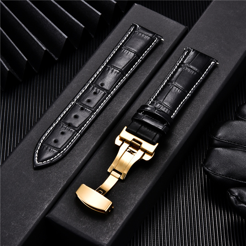 Watch Bands Genuine Leather Watchband with Butterfly Automatic Buckle Watch Band 18mm 20mm 22mm 24mm Replace Men Straps Watch Accessories 230411