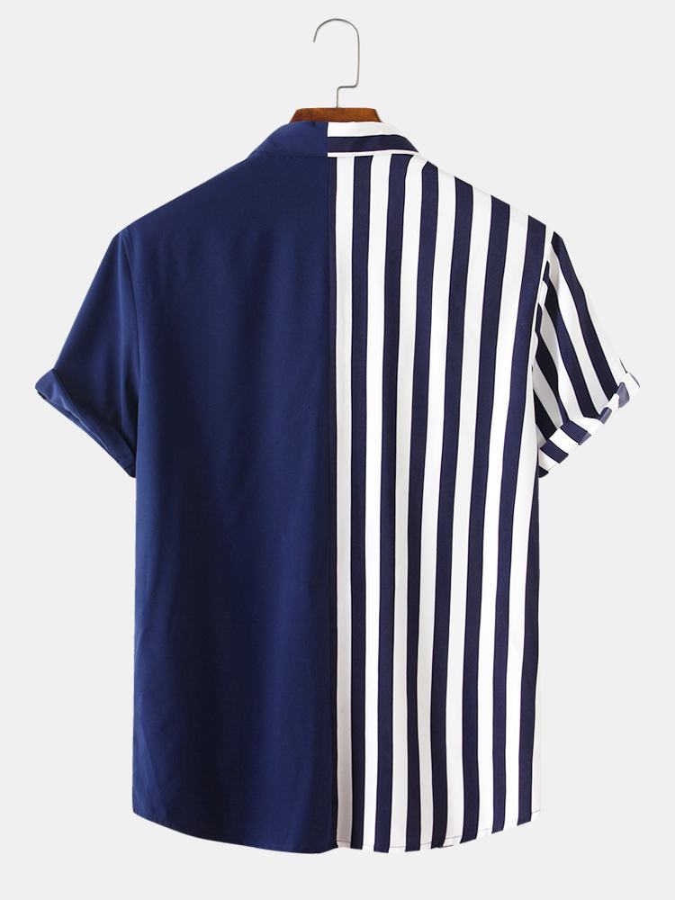 Men's Casual Shirts Charmkpr handsome men's patch work stripe top fashionable casual fit comfortable contrast color Laepl button shirt S-2XL