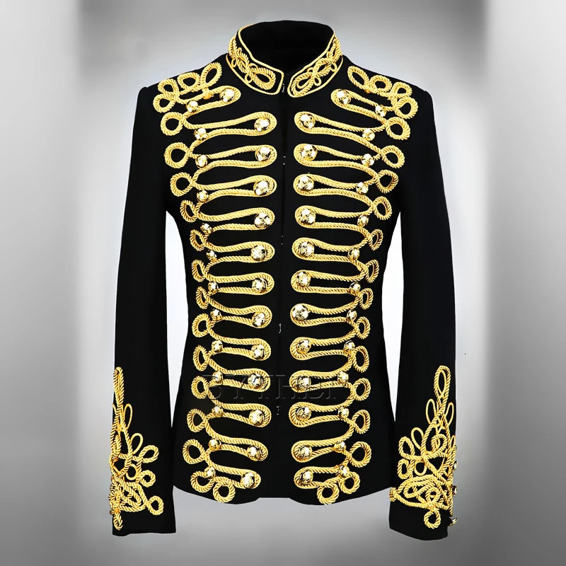 Men's Suits Blazers Men Stylish Blazer Black Gold Embroidery Jacket Coat Nightclub Male Singer Host Costume European Style C Studio Stage Wears 2